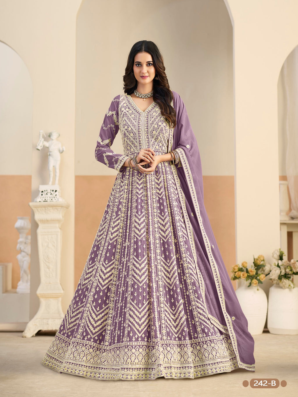 Anaita Purple Heavy Embroidered Faux Georgette Anarkali Suit With Salwar