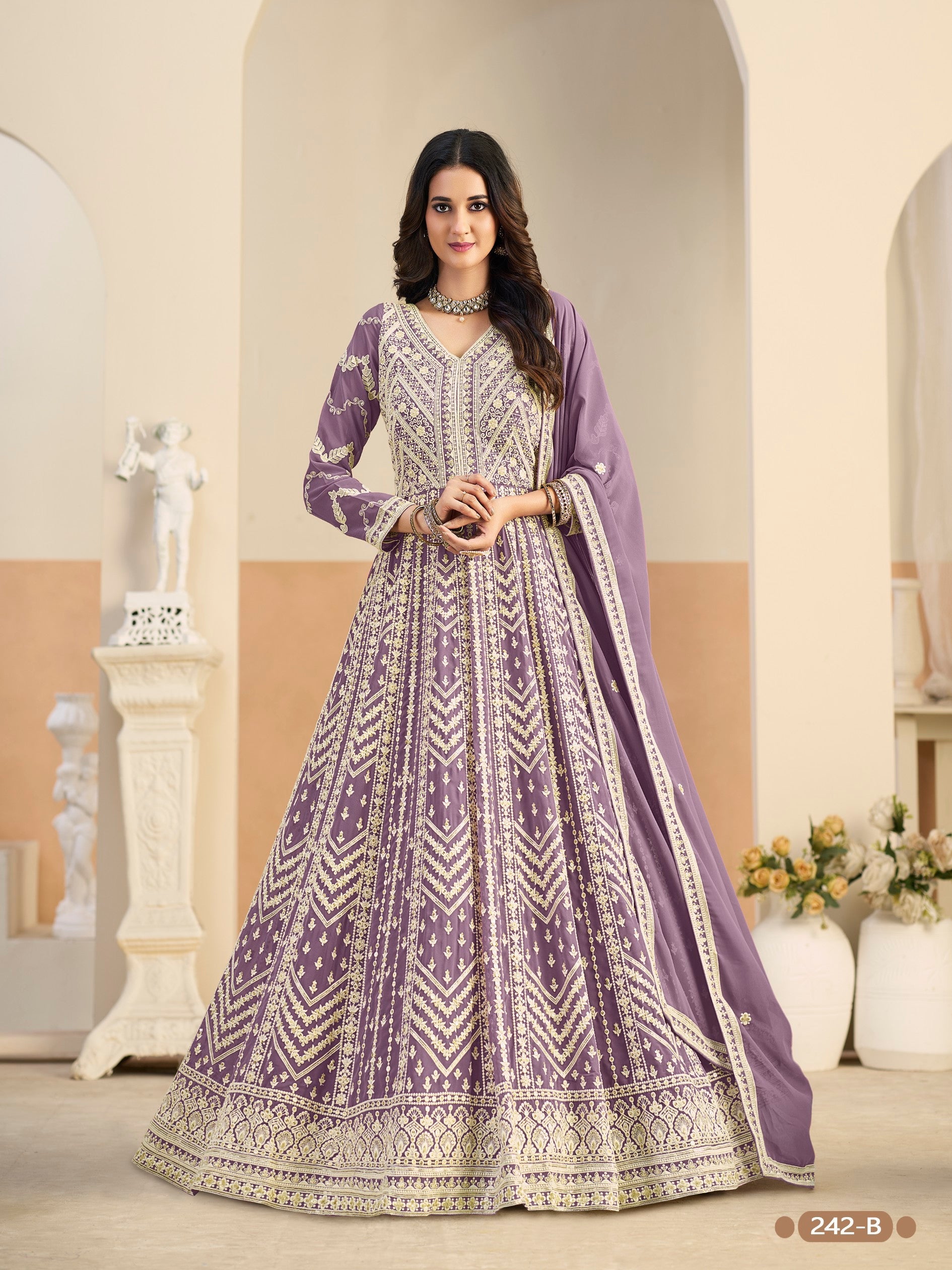 Anaita Purple Heavy Embroidered Faux Georgette Anarkali Suit With Salwar