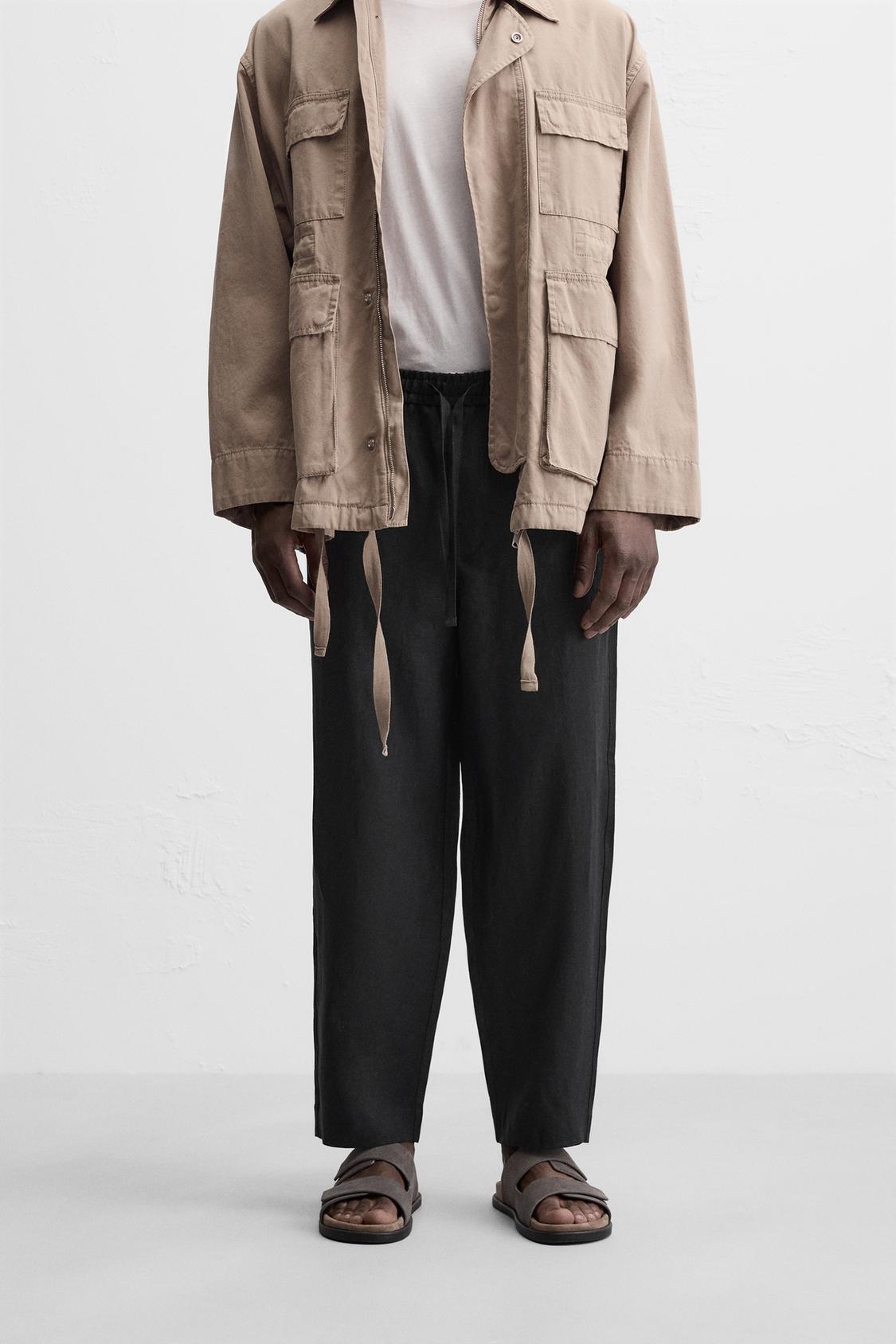 Fabmade Men’S Linen Pajama Combo – Beige & Black (Pack Of 2)