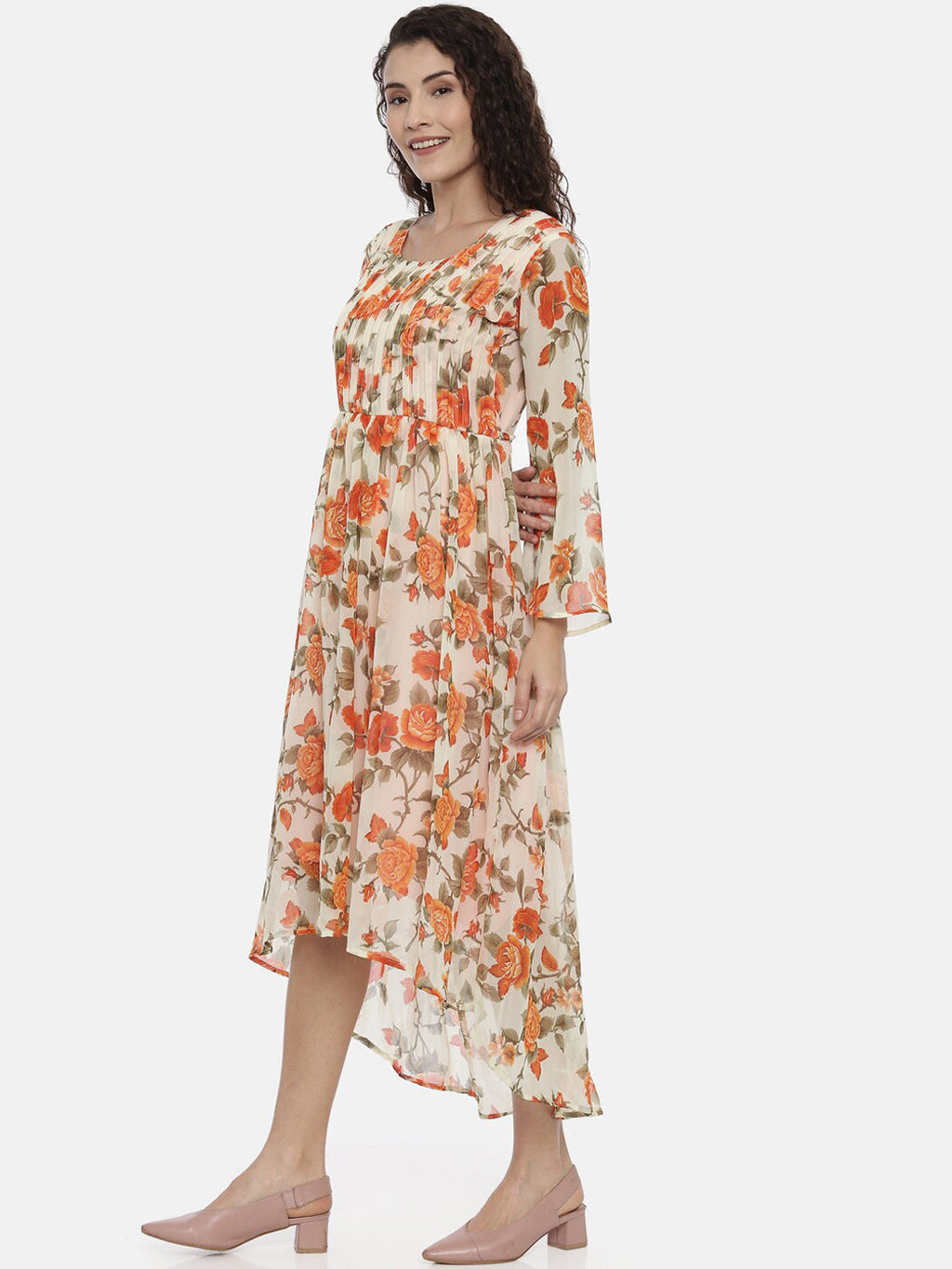 Souchii Women Cream-Coloured Printed A-Line Dress
