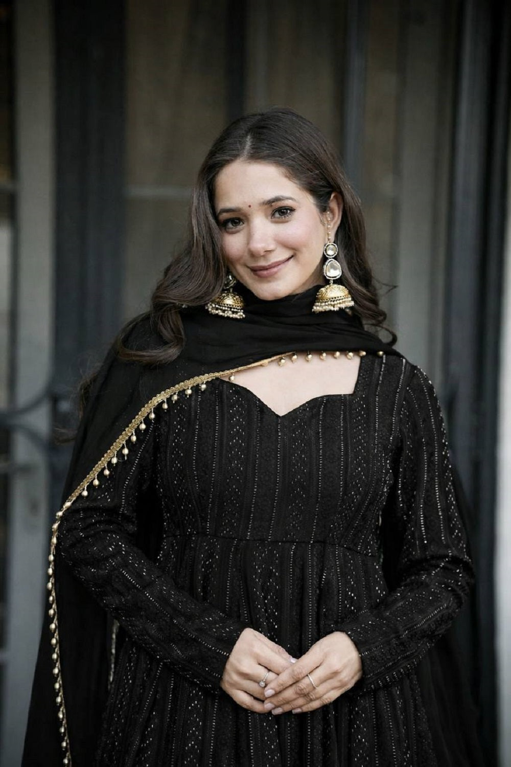 Yash Enterprise Black Faux Blooming Party Wear Embroidered Suit Set