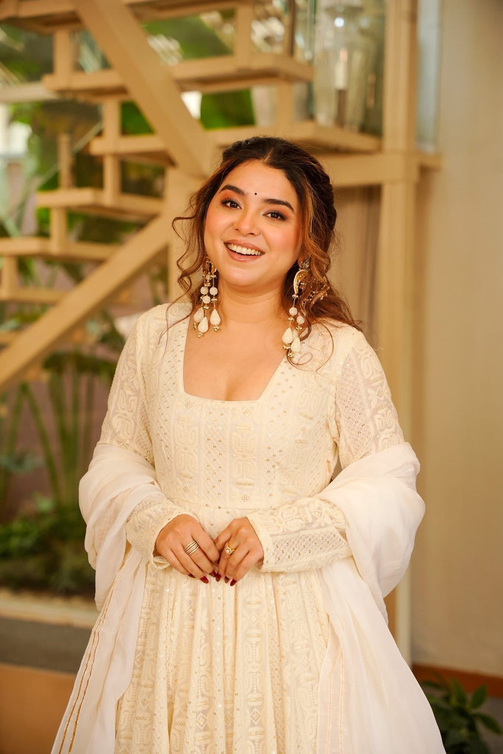 Yash Enterprise Cream Georgette Party Wear Embroidery Suit Set