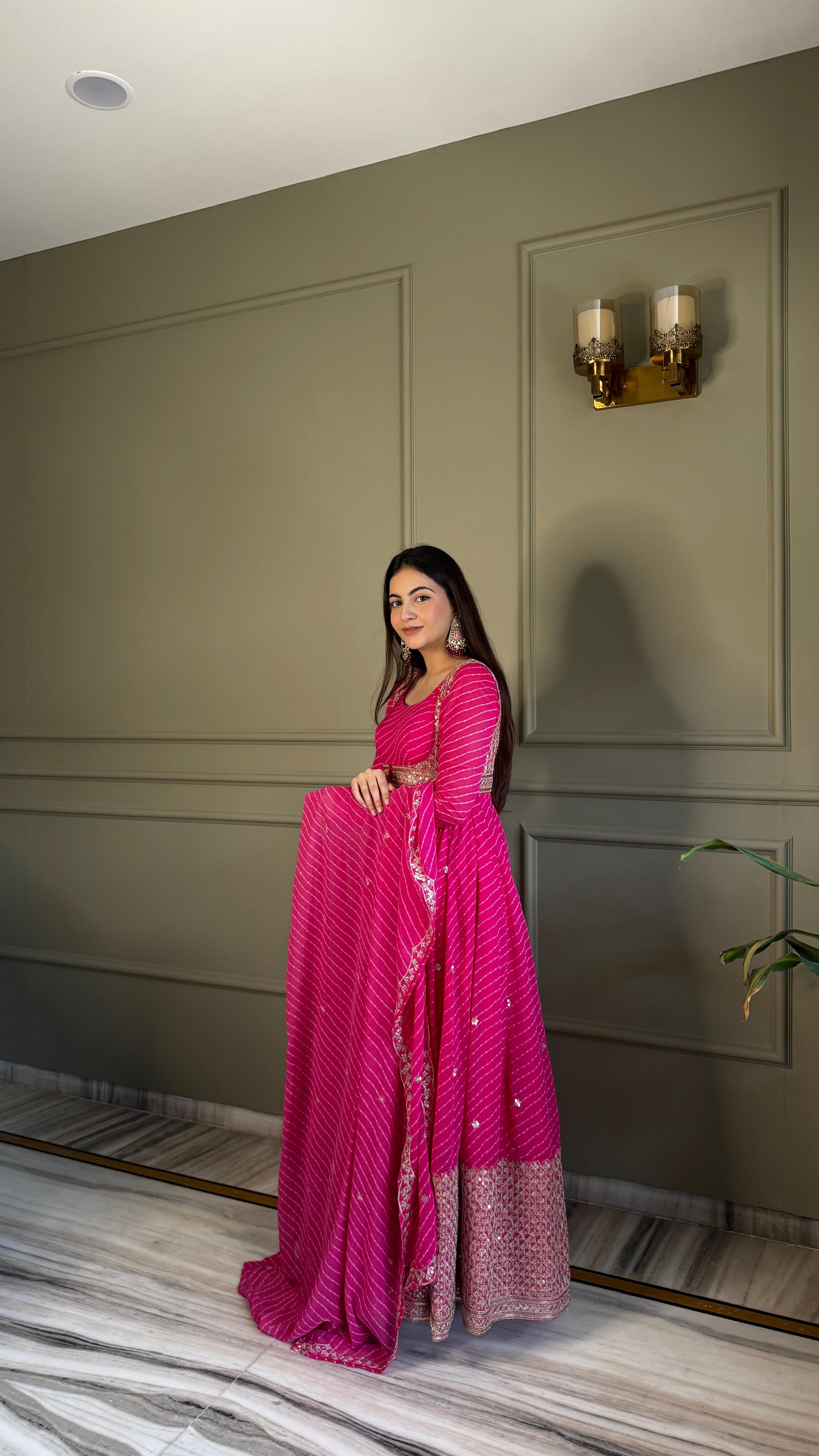 Yash Enterprise Pink Georgette Party Wear Embroidery Suit Set