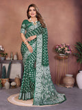 Anaita Green Handmade Bandhej Viscose Silk Saree With Blouse