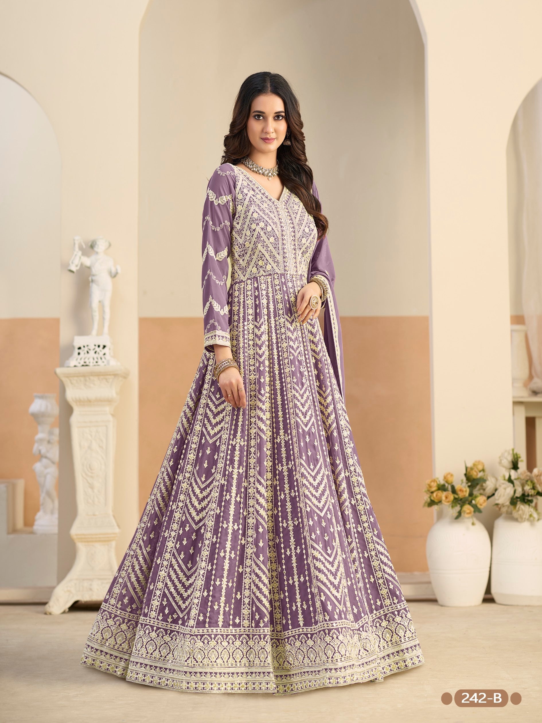 Anaita Purple Heavy Embroidered Faux Georgette Anarkali Suit With Salwar