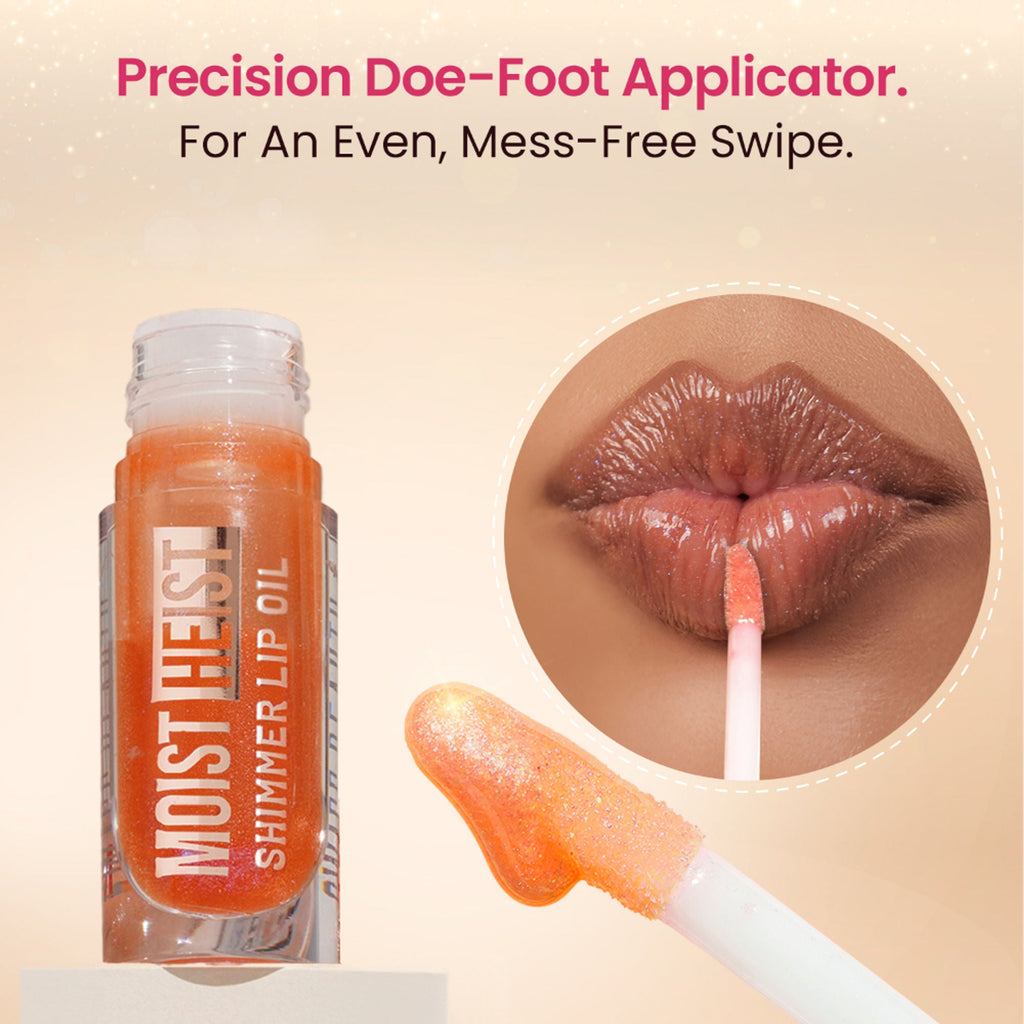 Swiss Beauty Moist Heist Shimmer Lip Oil Luminous Shine , Hydrating & Lightweight - 3 Orange Alert