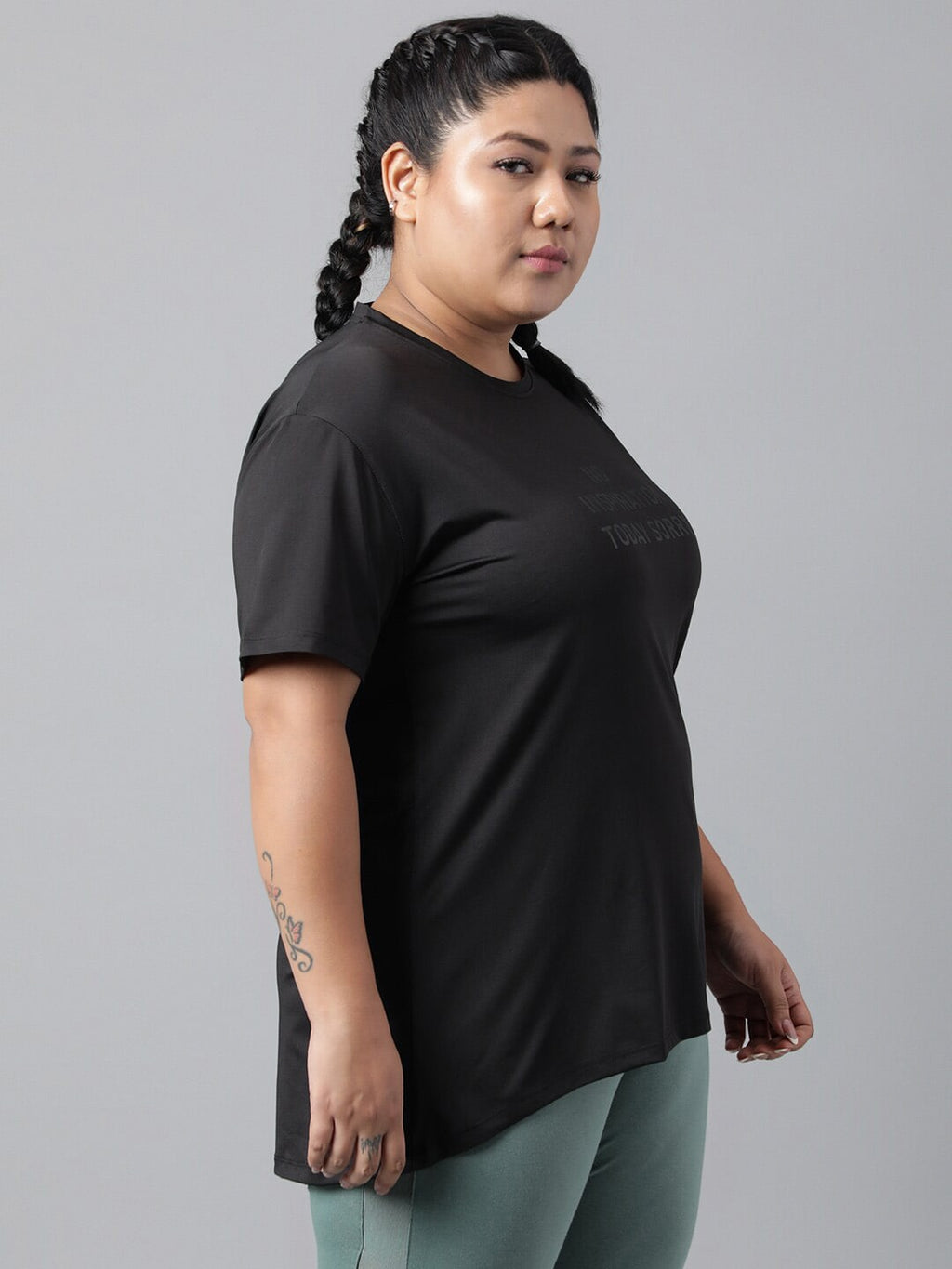 MKH Plus Size Typography Printed Dri-FIT Relaxed Fit Drop-Shoulder Sleeves Gym T-shirt