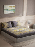 DDecor Grey & Yellow Ethnic Motifs Cotton 140 TC King Bedsheet With 2 Pillow Covers