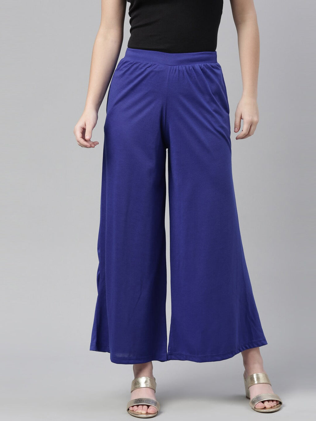 Souchii Navy Blue Knitted Ethnic Palazzos