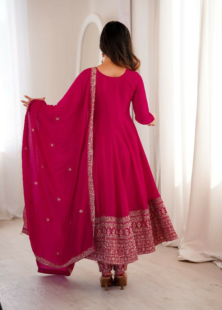 Teeya Creation Rani Color Vichitra Silk Embroidery Work Party Wear Long Gown