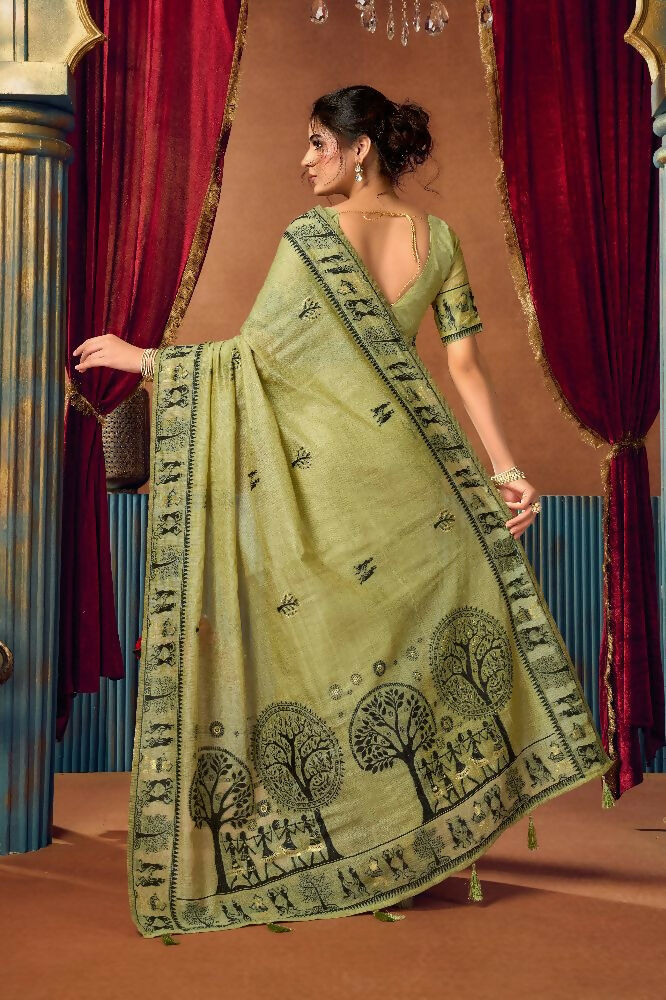 Jyoti Fashion Women's Green Modal Zari Woven Saree with Blouse