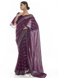 Myra Wine Georgette Embroidered Designer Saree