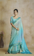 Anaita Turquoise Fancy Fabric With Digital Print Saree With Blouse