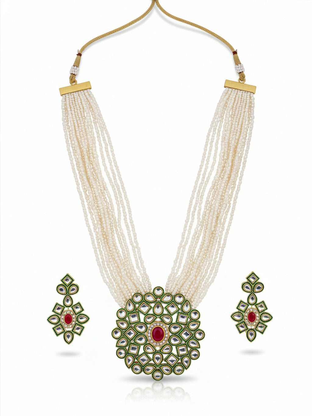 NVR Women Gold Plated White Kundan Jewellery Set