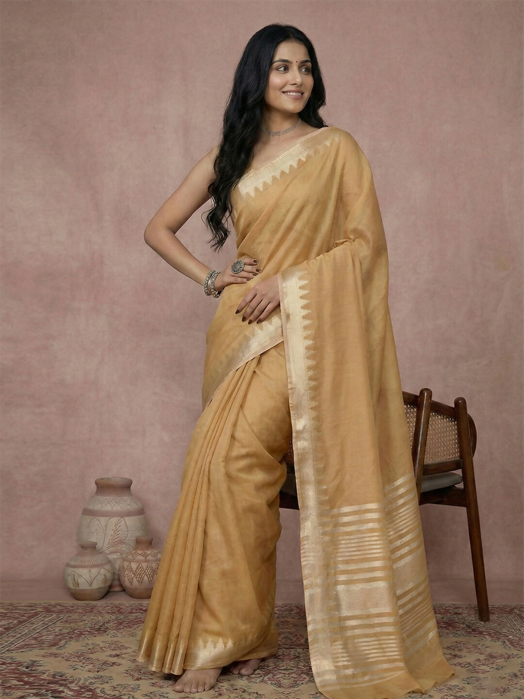 Shree Shyam Fashion Golden Cotton Saree
