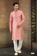 Raivat Ethnic Jacquard Banarasi Silk Thread Work Kurta Pajama In Dark Pink Colour