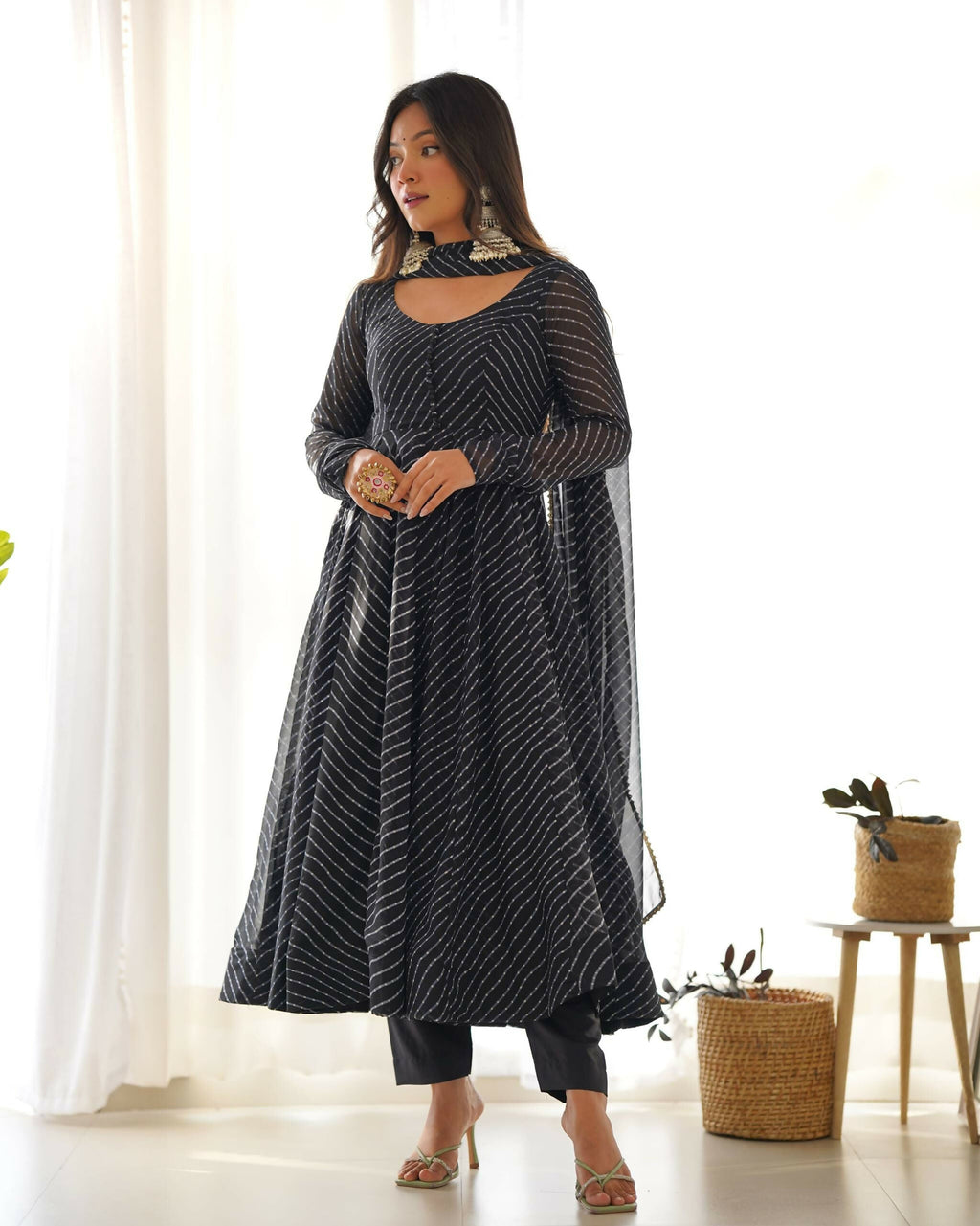 Lehenga Mart Designer Anarkali Suit With Kurta, Pant, Dupatta For Women-Black