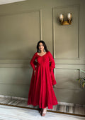 Teeya Creation Red Color Faux Georgette Heavy Embroidery Work Functional Wear Gown