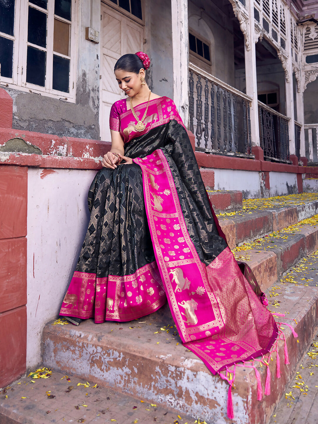 Shree Shyam Fashion Black Soft Silk Saree