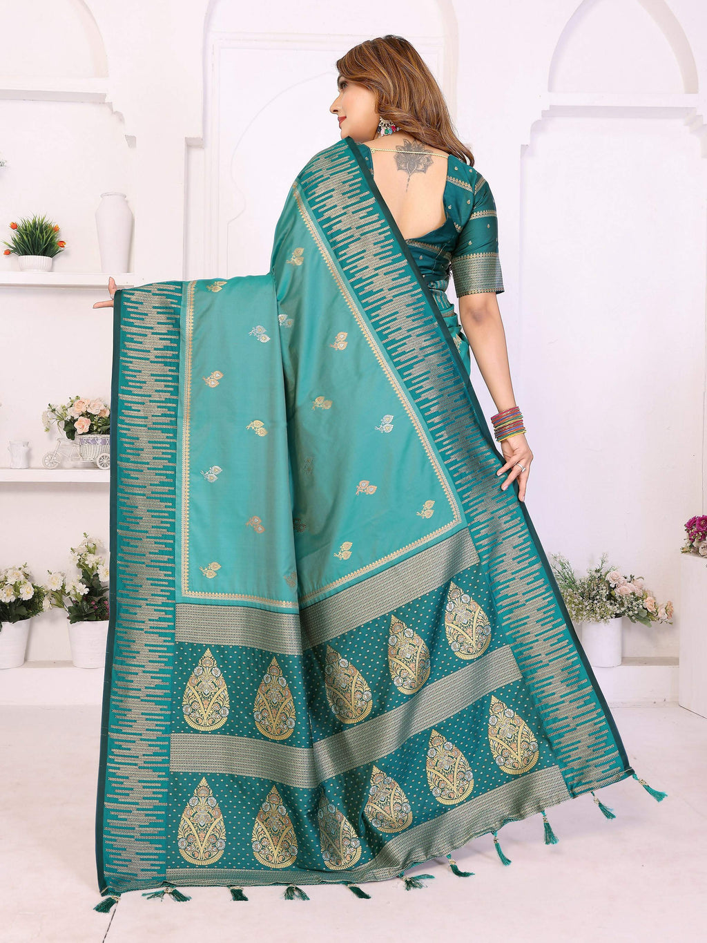 Aastha Fashion Aqua South Soft Silk Zari Weaving Saree