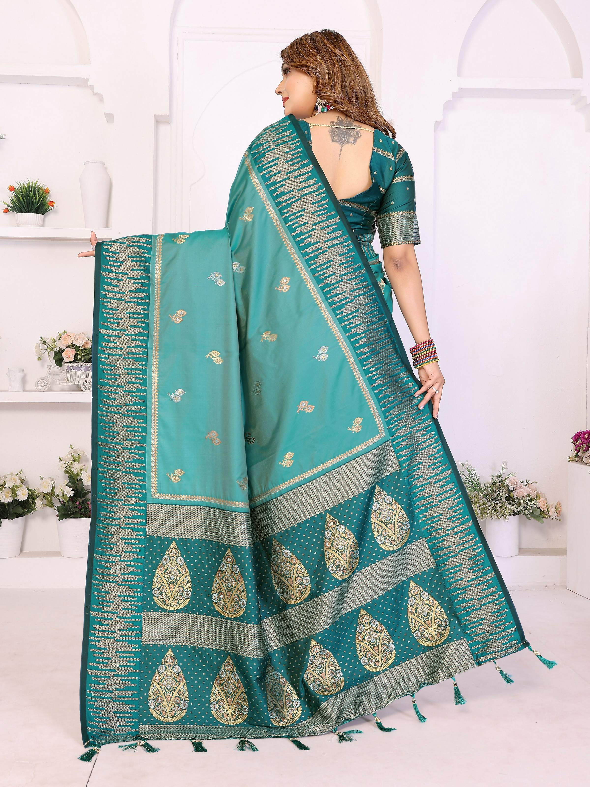 Aastha Fashion Aqua South Soft Silk Zari Weaving Saree