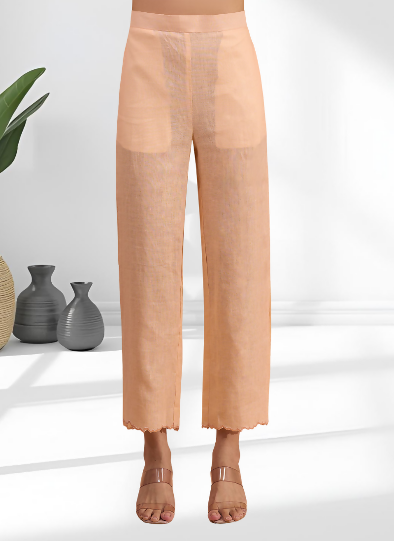 Joban Fashion Coral Linen Embroidered Readymade Long Kurta With Pant