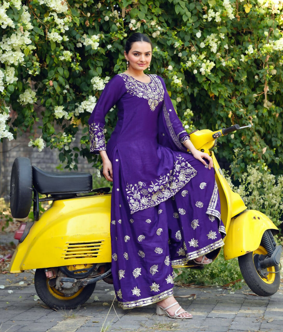Joban Fashion Purple Georgette Embroidered Sharara Set