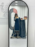Teeya Creation Womens New Heavy Fox Georgette Fabric With Heavy Embroidery Work Teal Kurta Set
