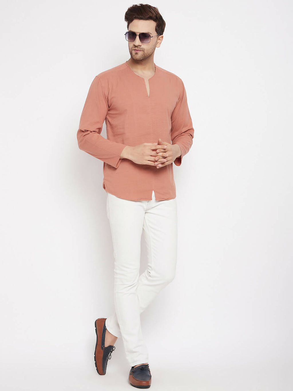Even Apparels Brown Pure Cotton Men's Kurta With Slit Neckline
