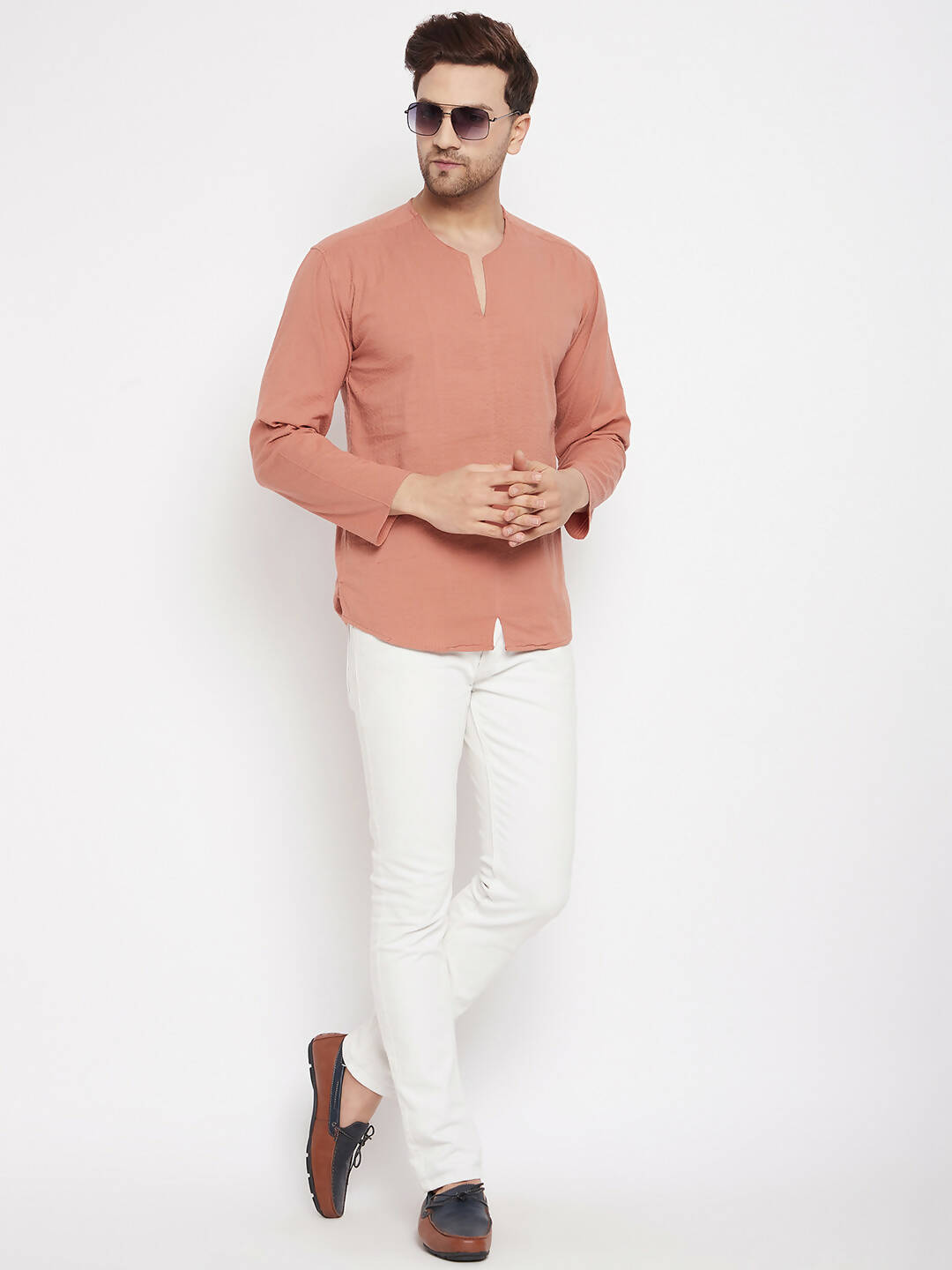 Even Apparels Brown Pure Cotton Men's Kurta With Slit Neckline