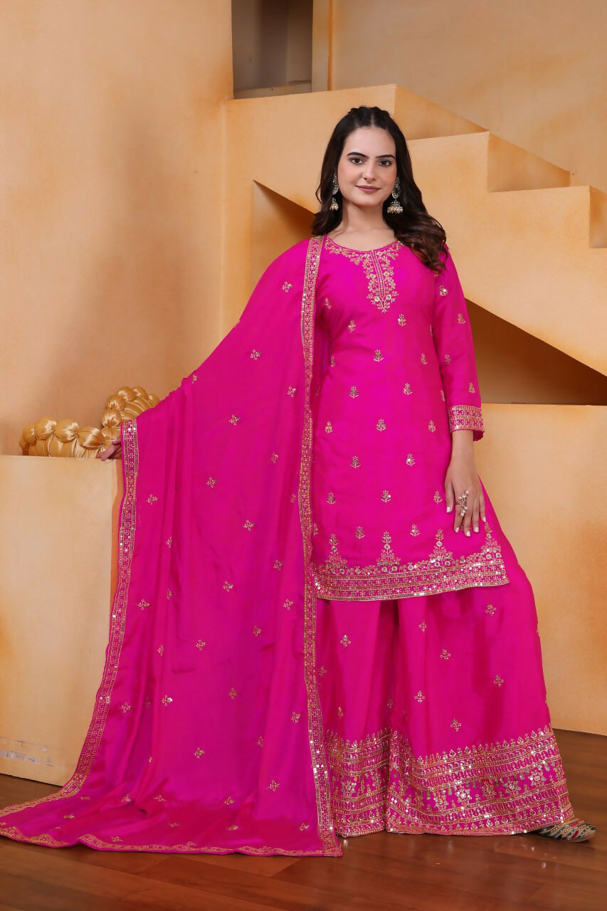 Joban Fashion Pink Silk Embroidered Sharara Set