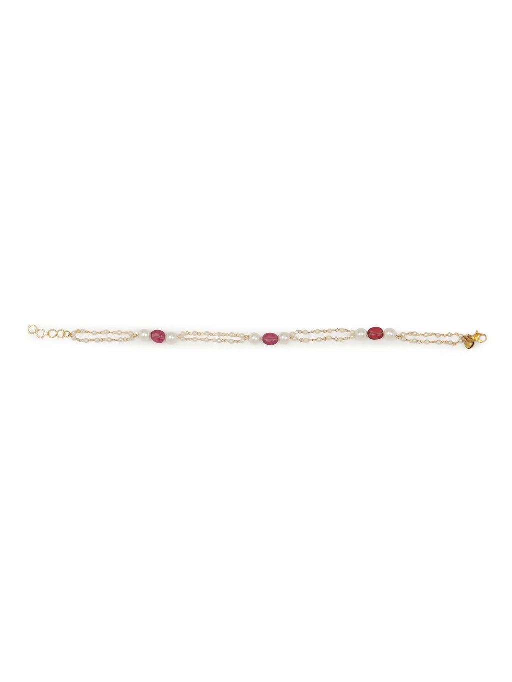 Gold-Polished Pink White Pearl Beaded Anklets Set Of 2 - Ruby Raang