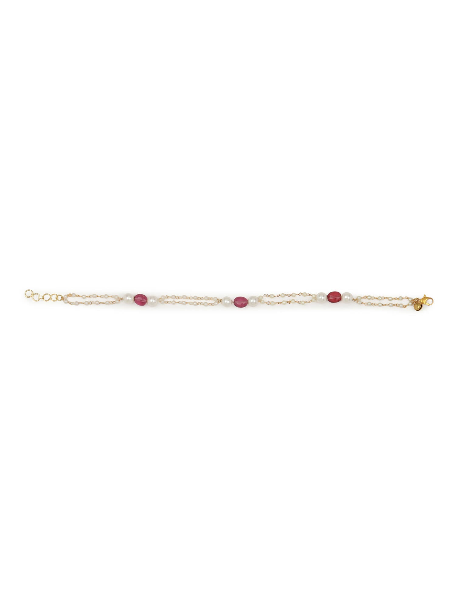 Gold-Polished Pink White Pearl Beaded Anklets Set Of 2 - Ruby Raang