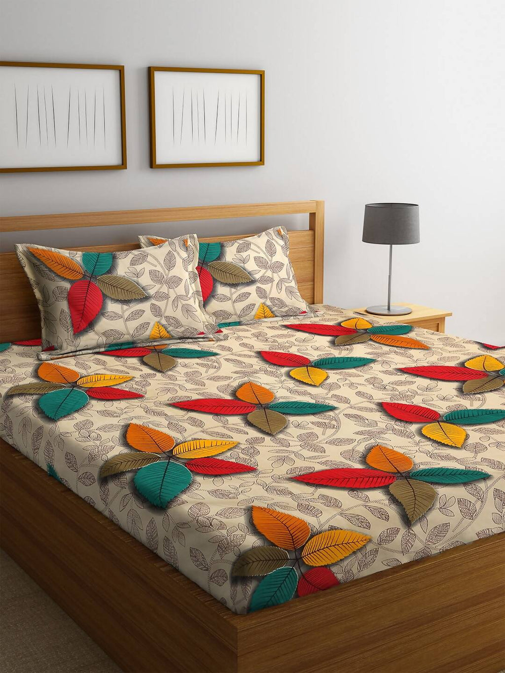 Home Sizzler Cream-Coloured & Red Floral 144 TC Bedsheet with Pillow Covers