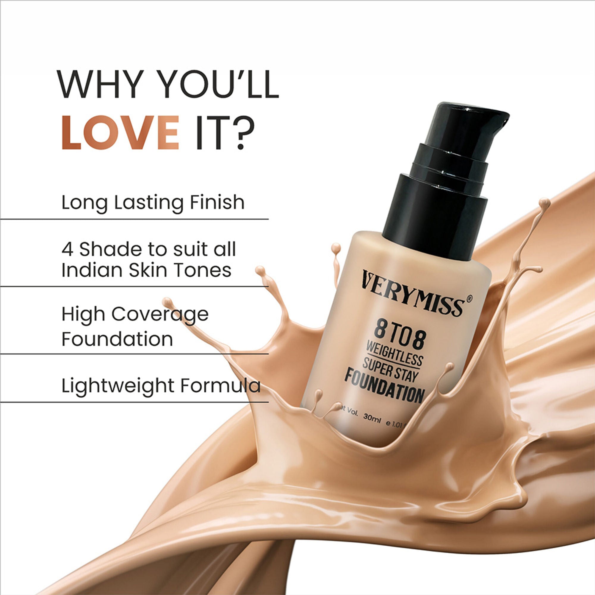 VERYMISS 8 To 8 Weightless Super Stay Foundation - 114 Beige