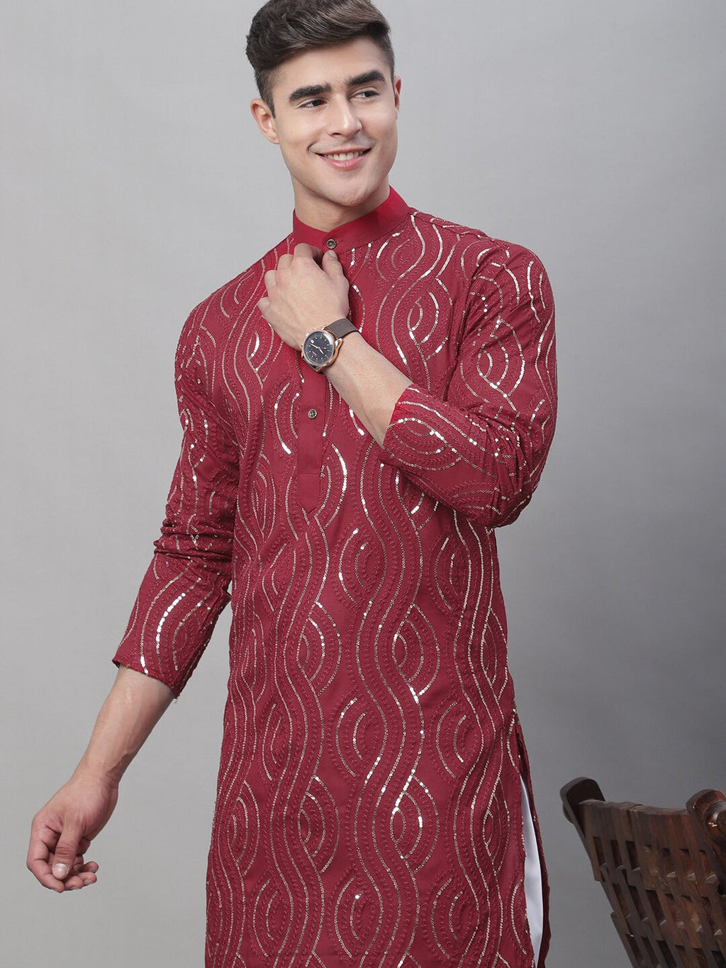 Sojanya Sequin Embroidered Pure Cotton Kurta with Churidar