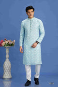 Raivat Ethnic Cotton Embroidery Kurta Pajama In Sky Blue Colour