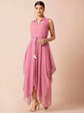 Indya Pink & White Bandhani Printed Maxi Dress
