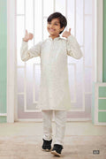 Raivat Ethnic Art Silk Embroidery Work Kids Kurta Pajama In Cream Colour