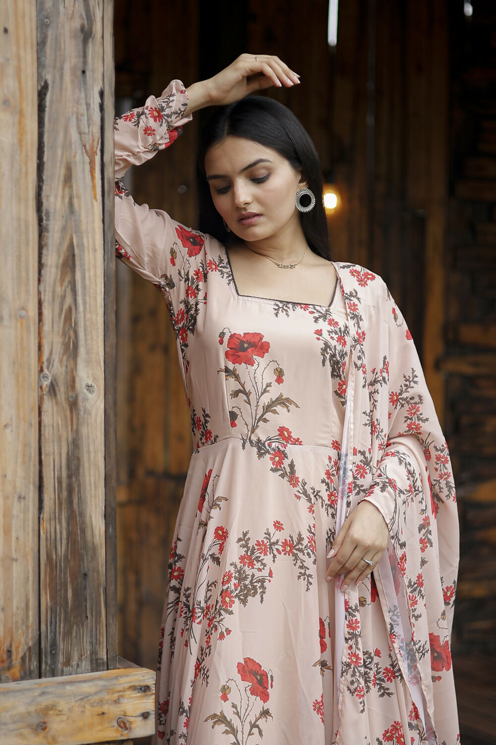 Aayaa Designer Printed Georgette Full Flare Gown With Dupatta - Multi Color