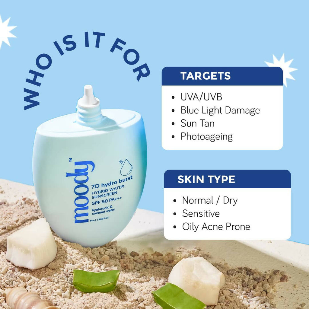 Moody Hybrid Water Sunscreen with SPF 50 PA +++