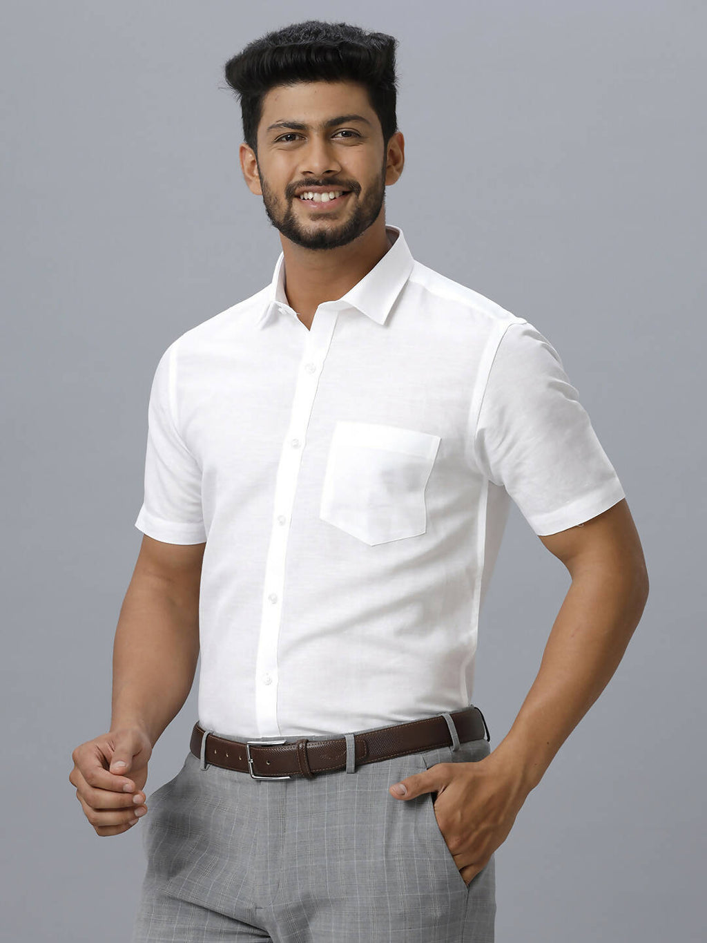 Ramraj Cotton Mens Half Sleeve White Shirt Plus Size - Justice White