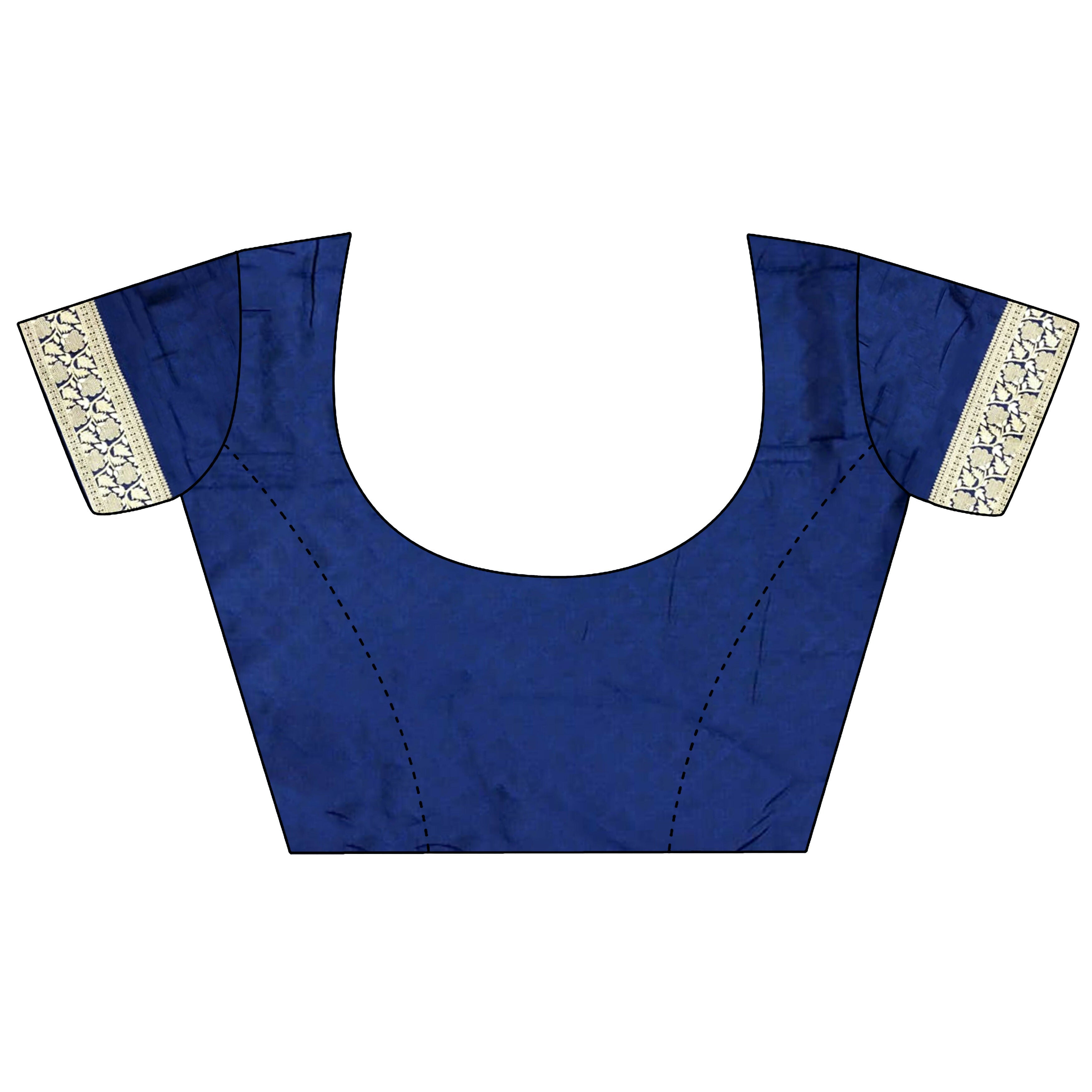 Joban Fashion Royal Blue Woven Zari Motifs Lichi Silk Banarasi Silk Saree