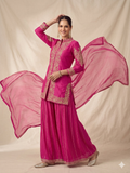 Teeya Creation Womens New Trendy Silk With Heavy Embroiedery With Sequence Work Pink Kurta Set