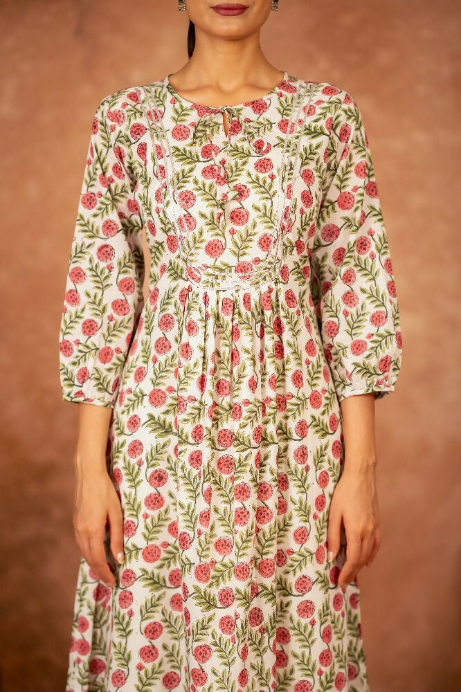 Joban Fashion Red Floral Hand Block Printed Cotton Kurta Pant Set