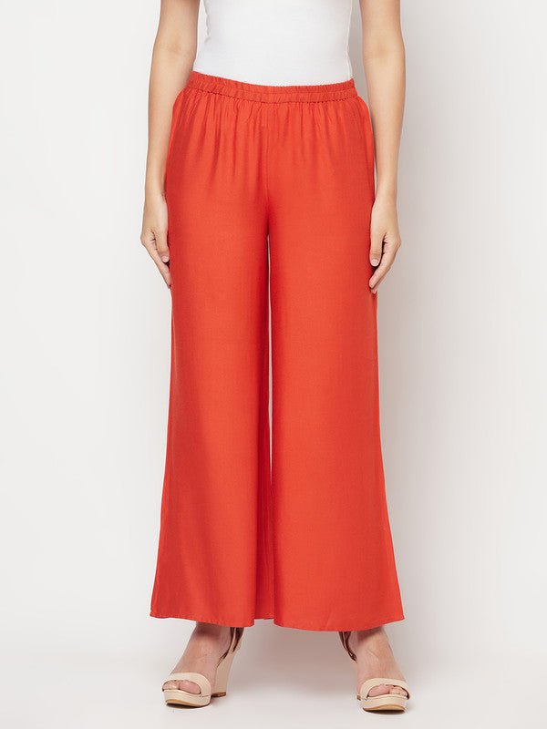 Aniyah Rayon Flared Slip-On Rust Color Palazzo