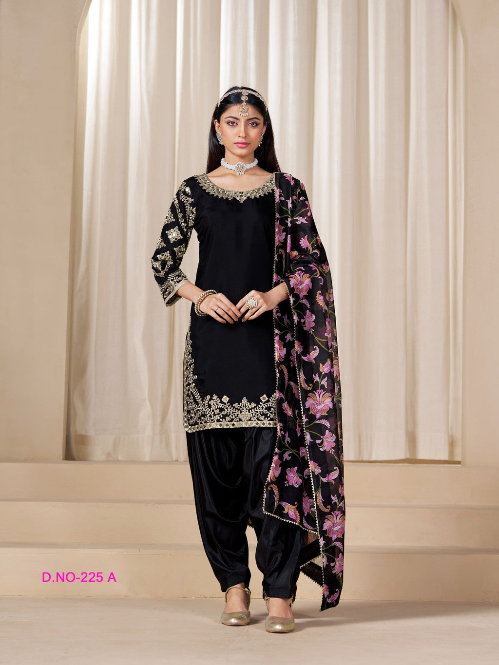 Anaita Black Premium Embroidered Roman Silk Salwar Suit
