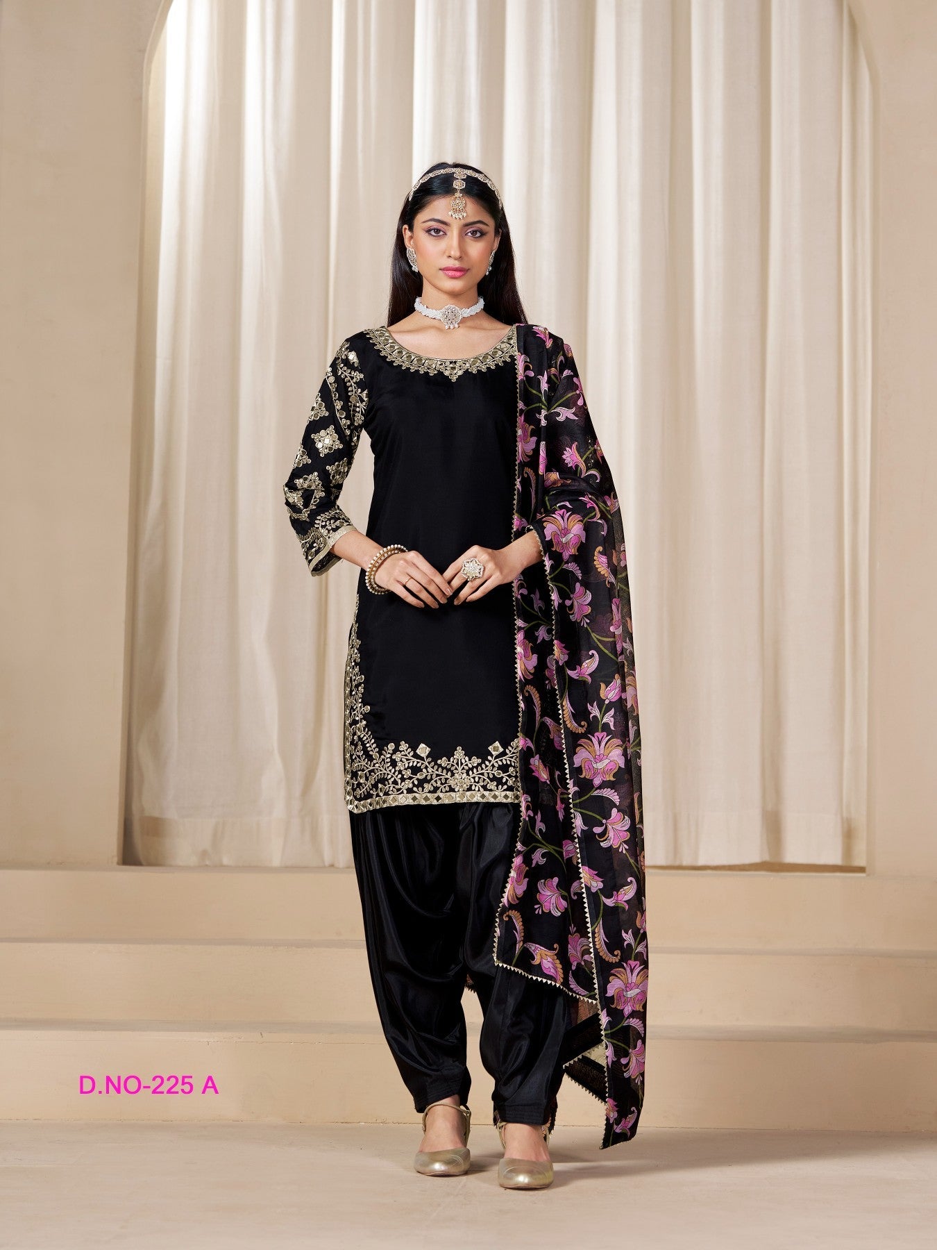 Anaita Black Premium Embroidered Roman Silk Salwar Suit