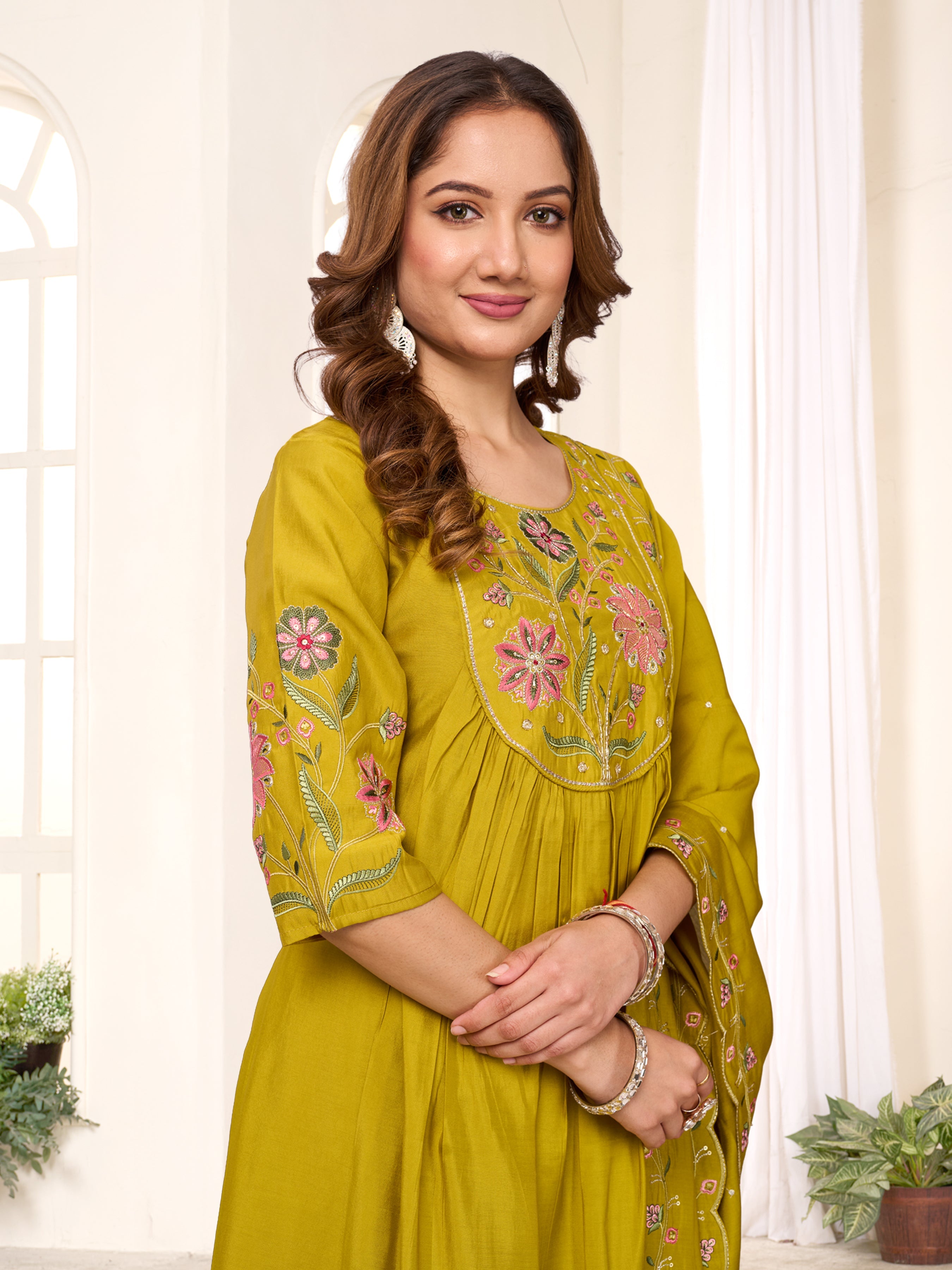 Pramukh Fab Mustard Color Viscose Roman Silk Kurta Set