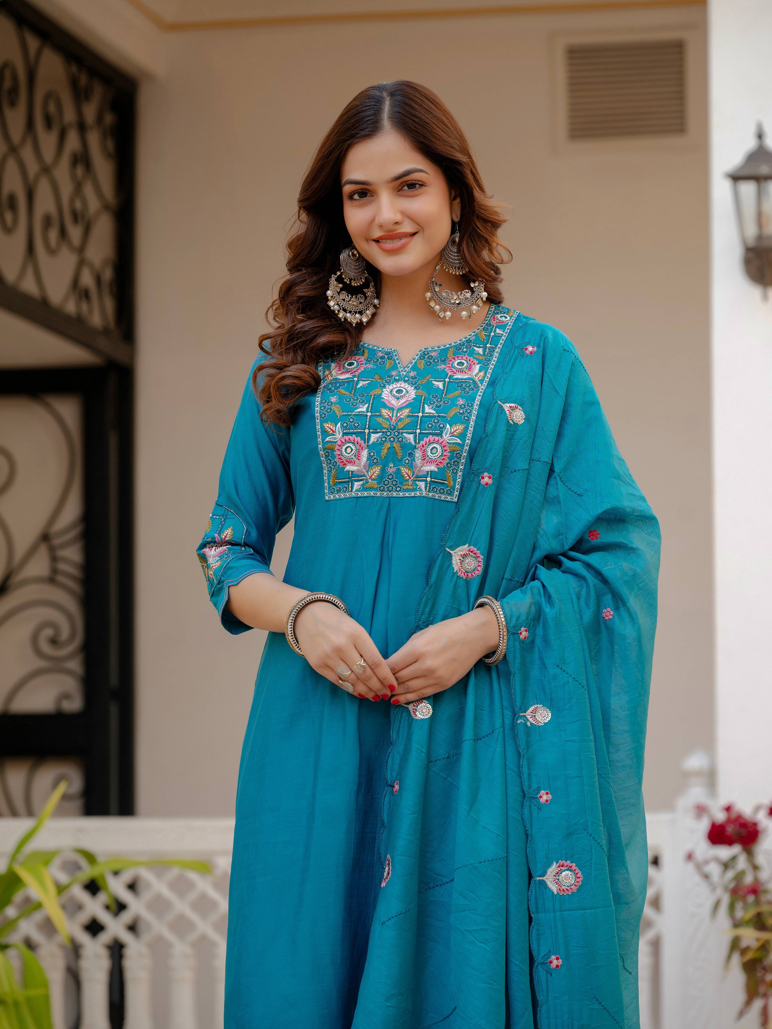 Pramukh Fab Firozi Color Viscose Mango Silk Kurta Set